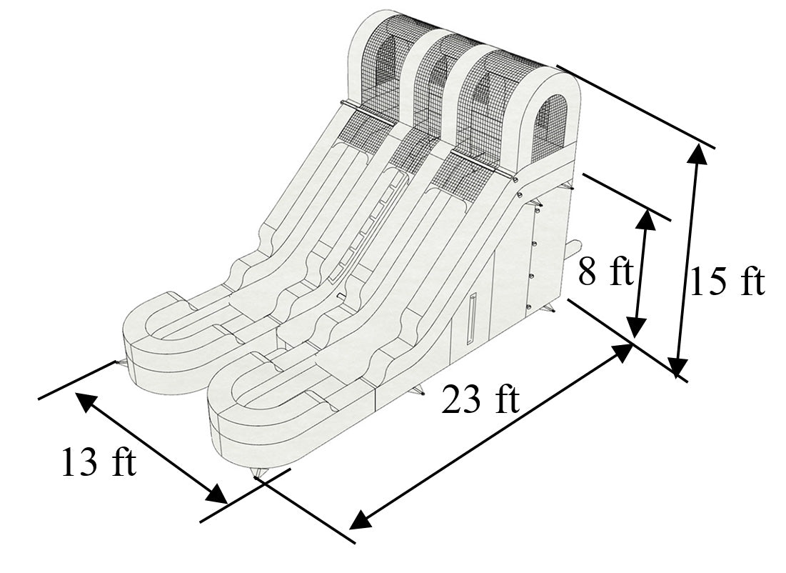 15 FT Dual Lane Red and Blue Water Slide Wet and Dry Dimensions Diagram
